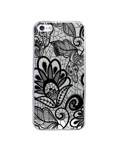 Coque iPhone 5/5S et SE Lace Fleur Flower Noir Transparente - Petit Griffin