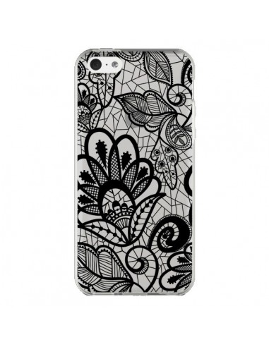 Coque iPhone 5C Lace Fleur Flower Noir Transparente - Petit Griffin