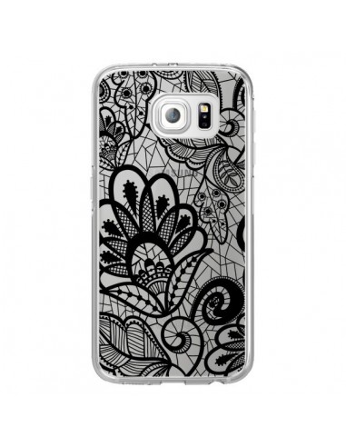 Coque Lace Fleur Flower Noir Transparente pour Samsung Galaxy S6 Edge - Petit Griffin