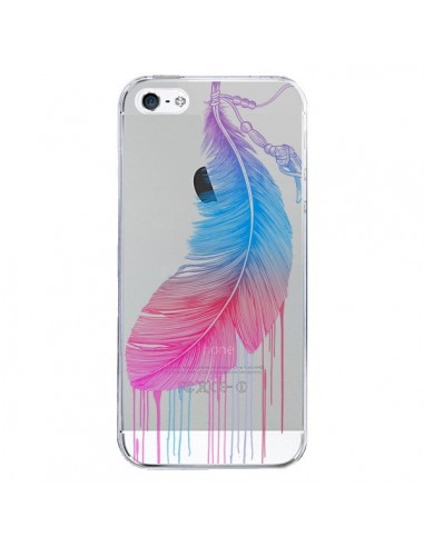 Coque iPhone 5/5S et SE Plume Feather Arc en Ciel Transparente - Rachel Caldwell