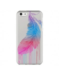 Coque iPhone 5C Plume Feather Arc en Ciel Transparente -...