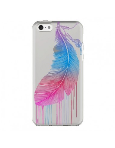 Coque iPhone 5C Plume Feather Arc en Ciel Transparente - Rachel Caldwell
