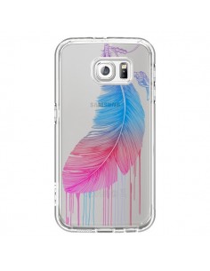 Coque Plume Feather Arc en Ciel Transparente pour Samsung...