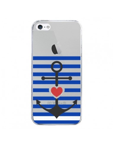Coque iPhone 5/5S et SE Mariniere Ancre Marin Coeur Transparente - Jonathan Perez