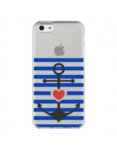 Coque iPhone 5C Mariniere Ancre Marin Coeur Transparente...