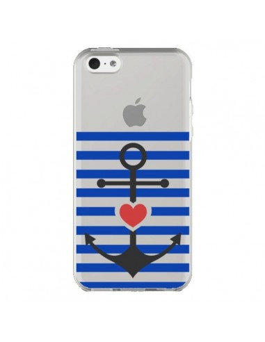 Coque iPhone 5C Mariniere Ancre Marin Coeur Transparente - Jonathan Perez