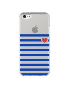 Coque iPhone 5C Mariniere Coeur Love Transparente -...