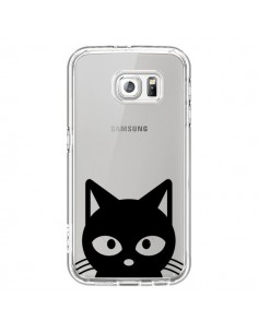 Coque Tête Chat Noir Cat Transparente pour Samsung Galaxy...