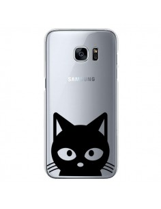Coque Tête Chat Noir Cat Transparente pour Samsung Galaxy...