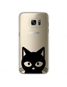 Coque Tête Chat Noir Cat Transparente pour Samsung Galaxy...