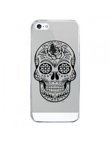 Coque iPhone 5/5S et SE Tête de Mort Mexicaine Noir Transparente - Laetitia