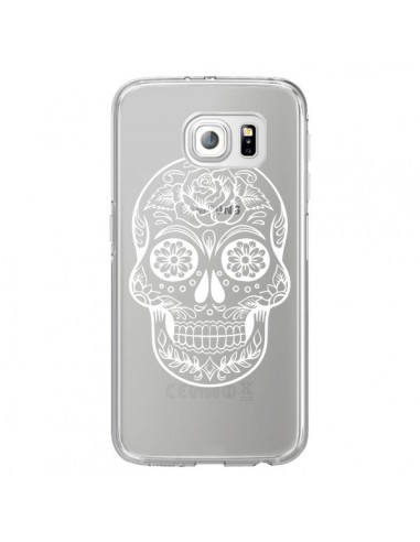 Coque Tête de Mort Mexicaine Blanche Transparente pour Samsung Galaxy S6 Edge - Laetitia