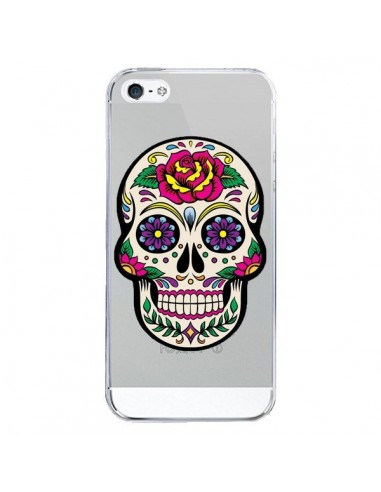 Coque iPhone 5/5S et SE Tête de Mort Mexicaine Fleurs Transparente - Laetitia