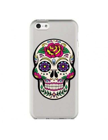 Coque iPhone 5C Tête de Mort Mexicaine Fleurs Transparente - Laetitia