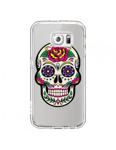 Coque Tête de Mort Mexicaine Fleurs Transparente pour Samsung Galaxy S6 - Laetitia