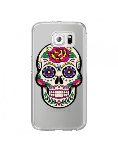 Coque Tête de Mort Mexicaine Fleurs Transparente pour Samsung Galaxy S6 Edge - Laetitia