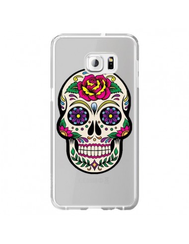 Coque Tête de Mort Mexicaine Fleurs Transparente pour Samsung Galaxy S6 Edge Plus - Laetitia
