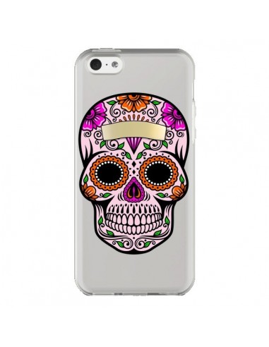 Coque iPhone 5C Tête de Mort Mexicaine Noir Rose Transparente - Laetitia
