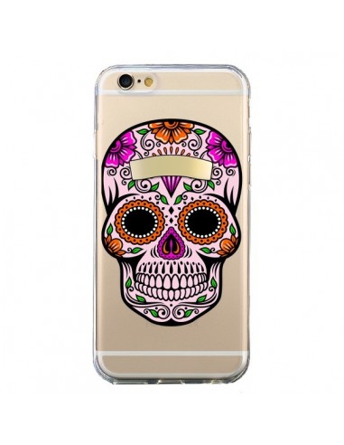 Coque iPhone 6 et 6S Tête de Mort Mexicaine Noir Rose Transparente - Laetitia