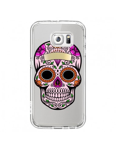 Coque Tête de Mort Mexicaine Noir Rose Transparente pour Samsung Galaxy S6 - Laetitia