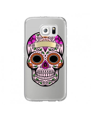 Coque Tête de Mort Mexicaine Noir Rose Transparente pour Samsung Galaxy S6 Edge - Laetitia