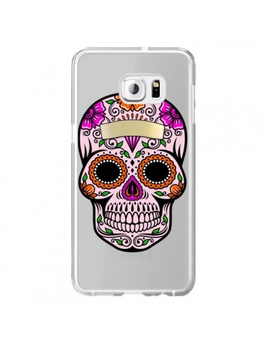 Coque Tête de Mort Mexicaine Noir Rose Transparente pour Samsung Galaxy S6 Edge Plus - Laetitia