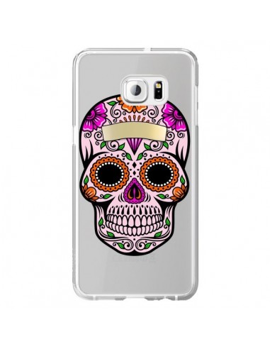 Coque Tête de Mort Mexicaine Noir Rose Transparente pour Samsung Galaxy S6 Edge Plus - Laetitia