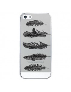 Coque iPhone 5/5S et SE Plume Feather Noir Transparente -...
