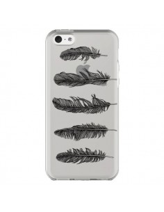 Coque iPhone 5C Plume Feather Noir Transparente - Rachel...