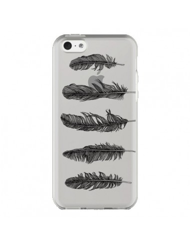 Coque iPhone 5C Plume Feather Noir Transparente - Rachel Caldwell