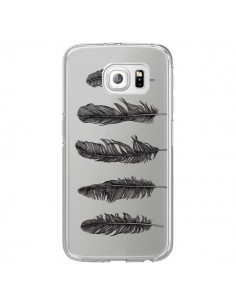 Coque Plume Feather Noir Transparente pour Samsung Galaxy...