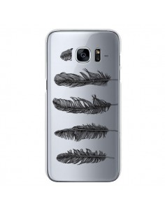 Coque Plume Feather Noir Transparente pour Samsung Galaxy...