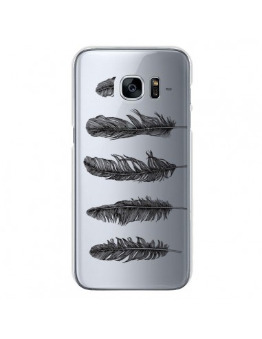Coque Plume Feather Noir Transparente pour Samsung Galaxy S7 - Rachel Caldwell