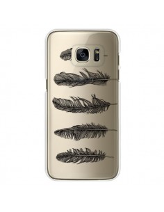 Coque Plume Feather Noir Transparente pour Samsung Galaxy...