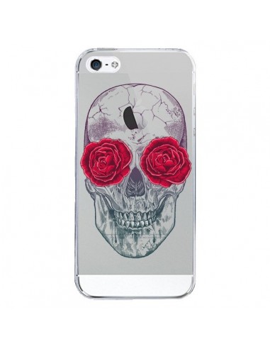Coque iPhone 5/5S et SE Tête de Mort Rose Fleurs Transparente - Rachel Caldwell