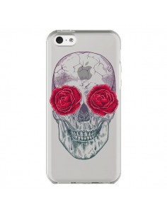 Coque iPhone 5C Tête de Mort Rose Fleurs Transparente -...