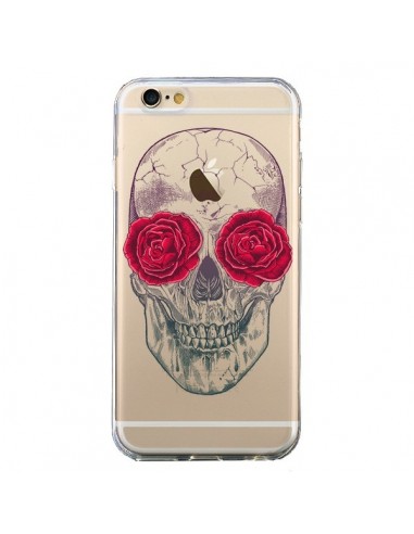 Coque iPhone 6 et 6S Tête de Mort Rose Fleurs Transparente - Rachel Caldwell