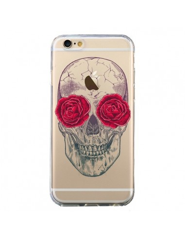 Coque iPhone 6 et 6S Tête de Mort Rose Fleurs Transparente - Rachel Caldwell