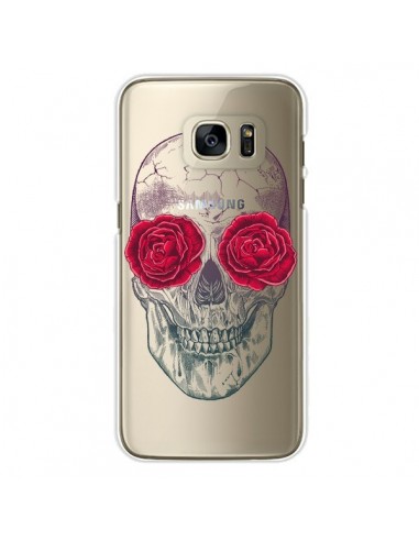 Coque Tête de Mort Rose Fleurs Transparente pour Samsung Galaxy S7 Edge - Rachel Caldwell