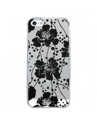 Coque iPhone 5/5S et SE Fleurs Noirs Flower Transparente - Dricia Do