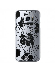 Coque Fleurs Noirs Flower Transparente pour Samsung...