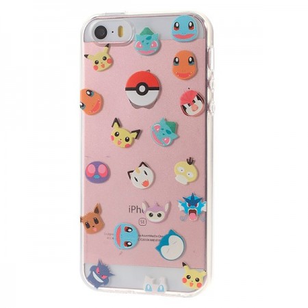 Coque iPhone 5/5S et SE Tête de Pokemons Pokeball Transparente en silicone semi-rigide TPU