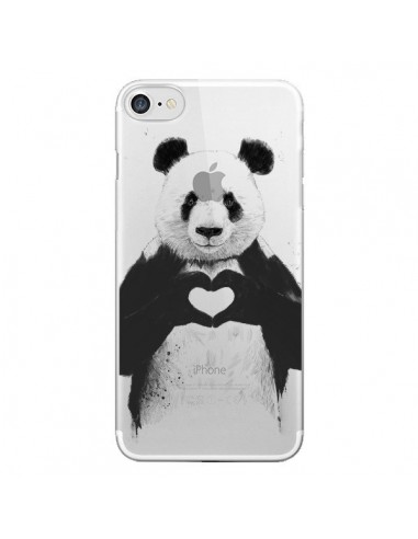 Coque iPhone 7/8 et SE 2020 Panda All You Need Is Love Transparente - Balazs Solti