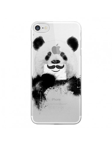 Coque iPhone 7/8 et SE 2020 Funny Panda Moustache Transparente - Balazs Solti