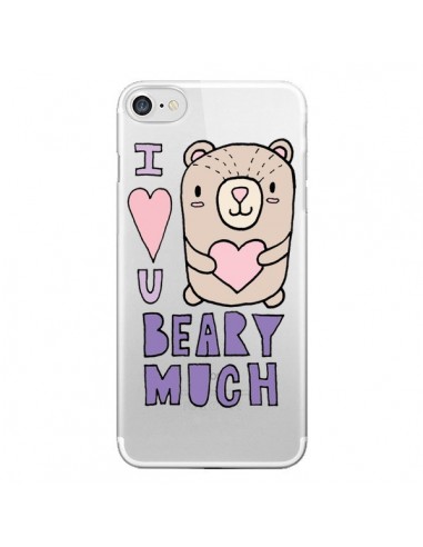 Coque iPhone 7/8 et SE 2020 I Love You Beary Much Nounours Transparente - Claudia Ramos