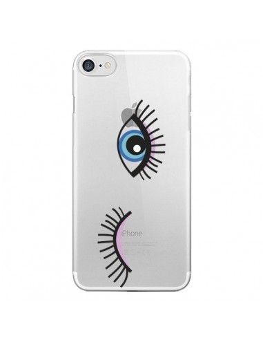 Coque iPhone 7/8 et SE 2020 Eyes Oeil Yeux Bleus Transparente - Elsa Lmb