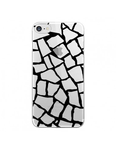 Coque iPhone 7/8 et SE 2020 Girafe Mosaïque Noir Transparente - Project M