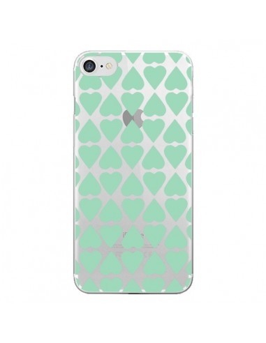 Coque iPhone 7/8 et SE 2020 Coeurs Heart Mint Bleu Vert Transparente - Project M