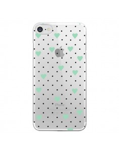 Coque iPhone 7/8 et SE 2020 Point Coeur Mint Bleu Vert...