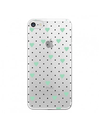 Coque iPhone 7/8 et SE 2020 Point Coeur Mint Bleu Vert Pin Point Heart Transparente - Project M